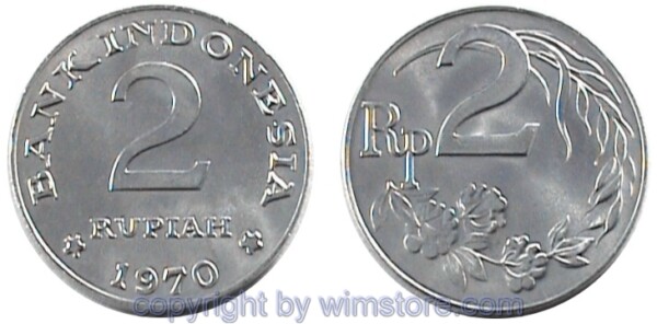 Indonesien, 2 Rupiah 1970, KM 21, Aluminium