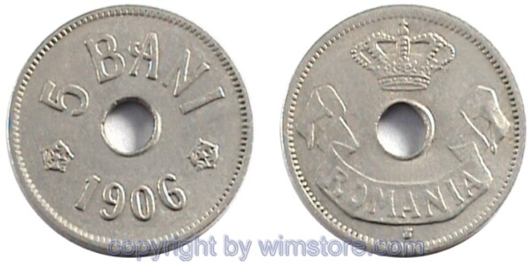 Rumänien, 5 Bani 1905 - 1906, KM 31, Ku/Ni