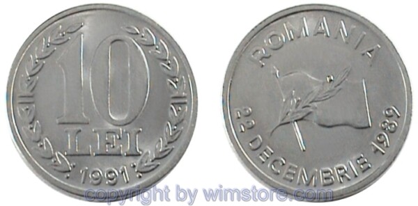 Rumänien, 10 Lei 1990 - 1992, KM 108, Stahl vernickelt