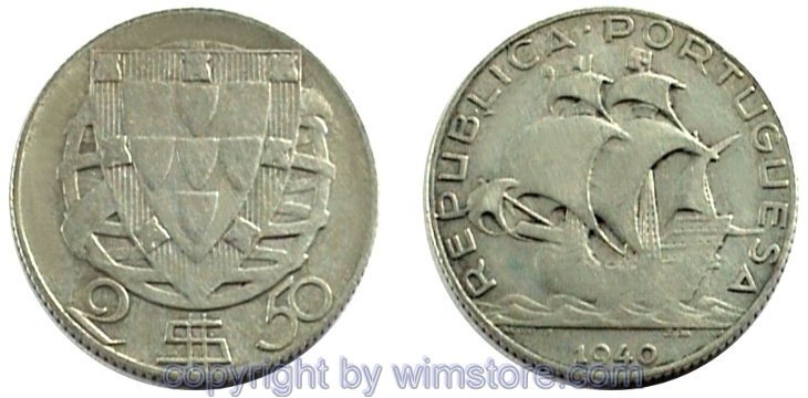Portugal, 2 1/2 Escudos 1932 - 1951, KM 580, Silber