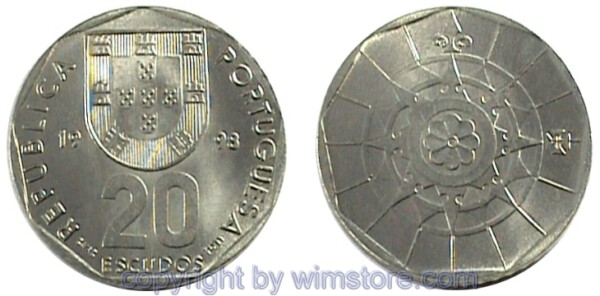 Portugal, 20 Escudos 1986 -2001, KM 634, Ku/Ni