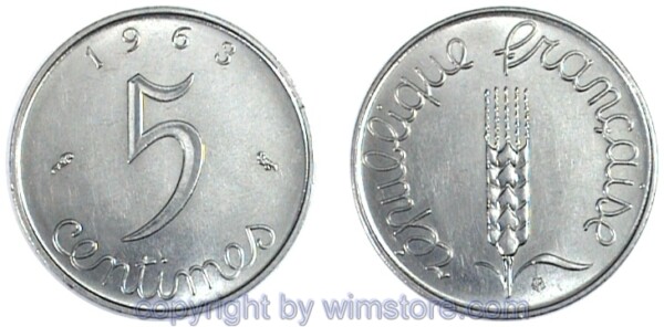 Frankreich, 5 Centimes 1961 - 1964, KM 927, Stahl