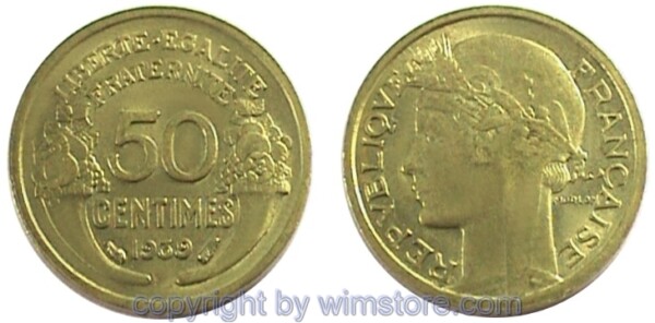 Frankreich, 50 Centimes 1931 - 1947, KM 894.1, Alu/Bro