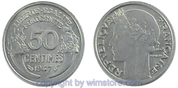 Frankreich, 50 Centimes 1941 - 1947, KM 894.1a, Aluminium