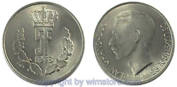 Luxemburg, 5 Francs 1971 - 1981, KM 56, Ku/Ni