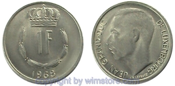Luxemburg, 1 Franc 1965 - 1984, KM 55, Ku/Ni