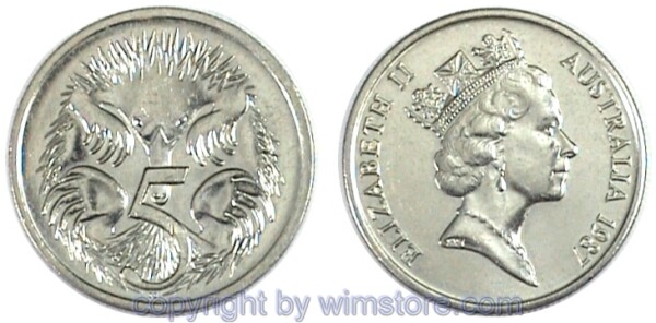 Australien, 5 Cents 1985 - 1998, KM 80, Ku/Ni