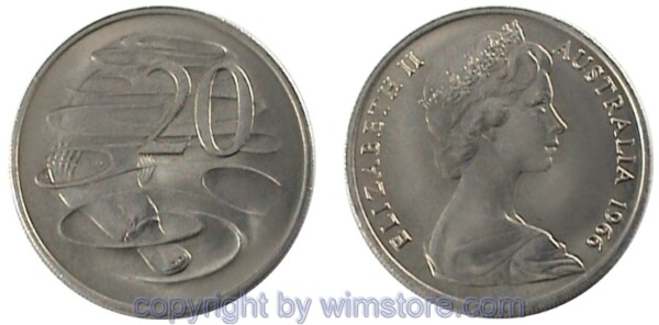 Australien, 20 Cents 1966 - 1984, KM 66, Ku/Ni