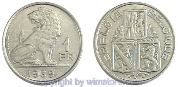 sm11561 Belgien FL, 1 Frank 1939 - 1940, KM 120, Nickel
