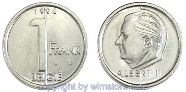 Belgien FL, 1 Frank 1994 - 2001, KM 188, Eisen-Ni plattiert