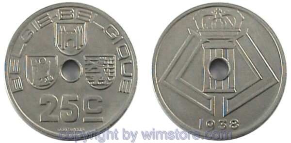 Belgien FL, 25 Centiemen 1938, KM 115.1, Ni/Me