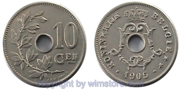 Belgien FL, 10 Centiemen 1903 - 1906, KM 53, Ku/Ni