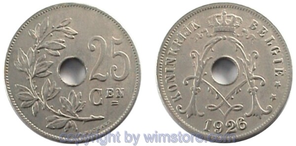 Belgien FL, 25 Centiemen 1910 - 1929, KM 69, Ku/Ni