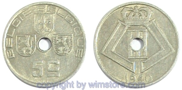 Belgien FL, 5 Centiemen 1939 - 1940, KM 111, Ni/Me
