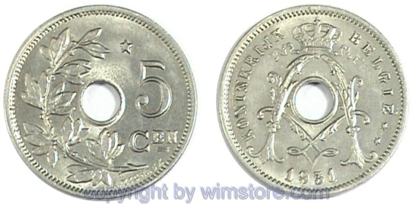 Belgien FL, 5 Centiemen 1930 und 1931, KM 94, Ku/Ni