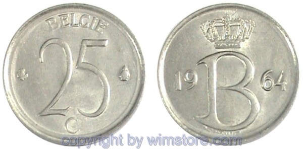 Belgien FL, 25 Centiemen 1964 - 1975, KM 154.1, Ku/Ni