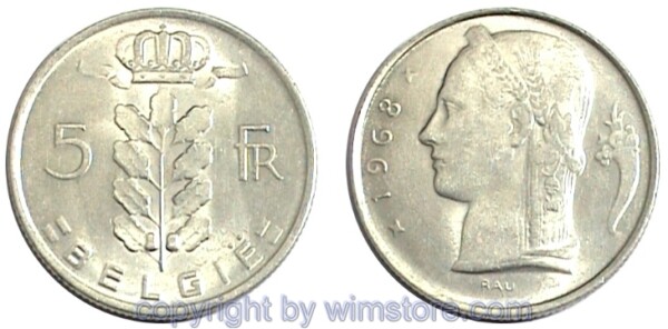 Belgien FL, 5 Frank 1948 - 1981, KM 135.1, Ku/Ni