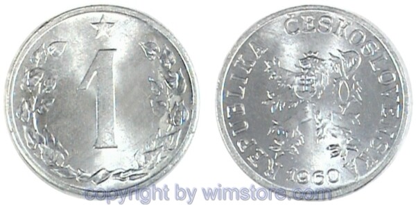 Tschechoslowakei, 1 Haler 1953 - 1960, KM 35, Aluminium