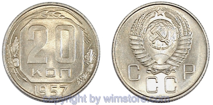 Russland, 20 Kopeken 1957, Y 125, Ku/Ni