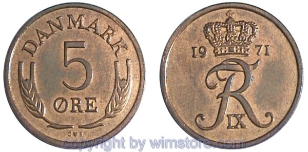 Dänemark, 5 Öre 1960 - 1971 C-S, KM 848.1, Bronze