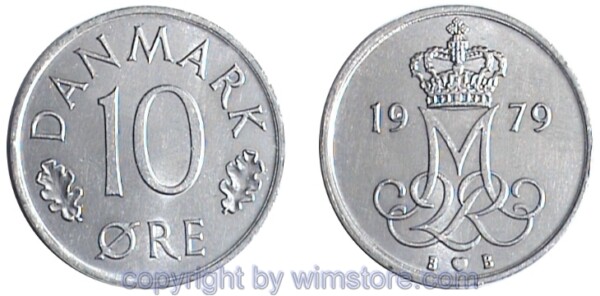 Dänemark, 10 Öre 1979 - 1981 B-B, KM 860.2, Ku/Ni