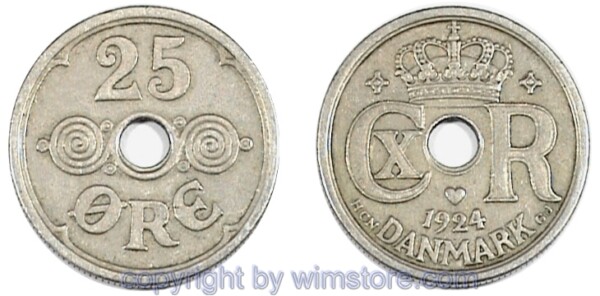 Dänemark, 25 Öre 1924 - 1926 HCN-GJ, KM 823.1, Ku/Ni