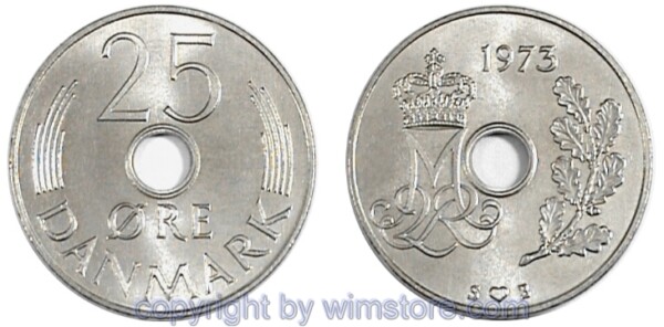 Dänemark, 25 Öre 1973 - 1978 S-B, KM 861.1, Ku/Ni