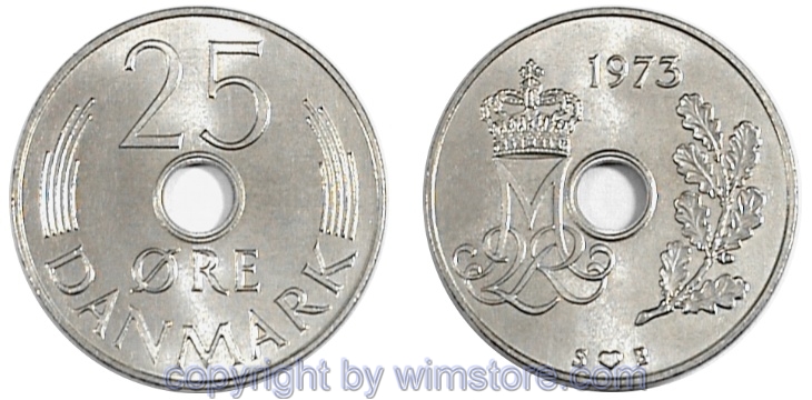 Dänemark, 25 Öre 1973 - 1978 S-B, KM 861.1, Ku/Ni