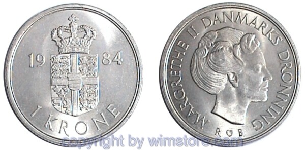 Dänemark, 1 Krone 1982 - 1989 R-B, KM 862.3, Ku/Ni