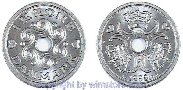 Dänemark, 1 Krone 1992 - 2001 LG - JP, A, KM 873.1, Ku/Ni