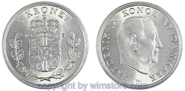 Dänemark, 5 Kroner 1960 - 1971 C-S, KM 853.1, Ku/Ni