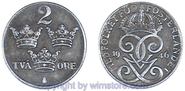 Schweden, 2 Öre 1942 - 1950, KM 811, Eisen