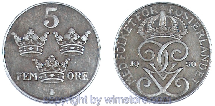 Schweden, 5 Öre 1942 - 1950, KM 812, Eisen