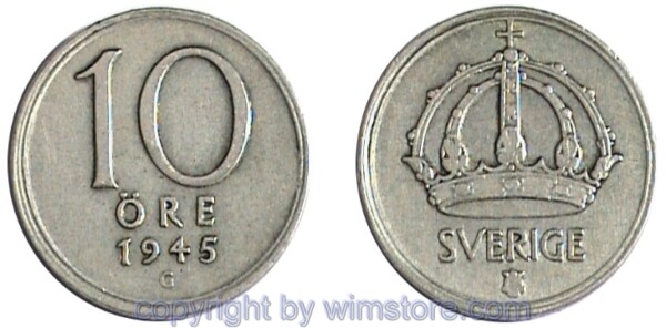 Schweden, 10 Öre 1942 - 1950, KM 813, Billon