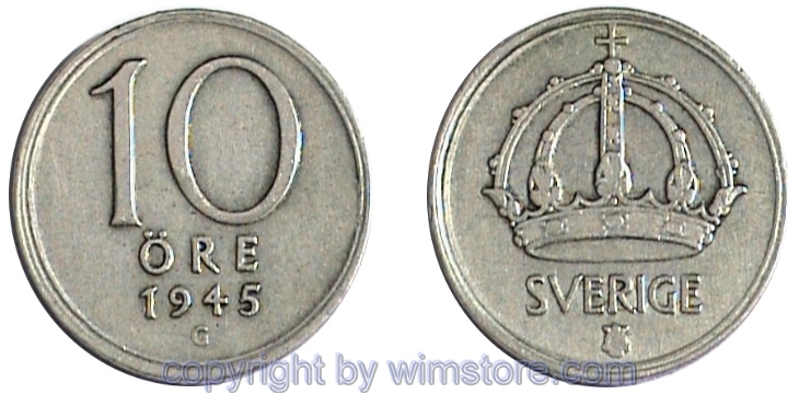 Schweden, 10 Öre 1942 - 1950, KM 813, Billon