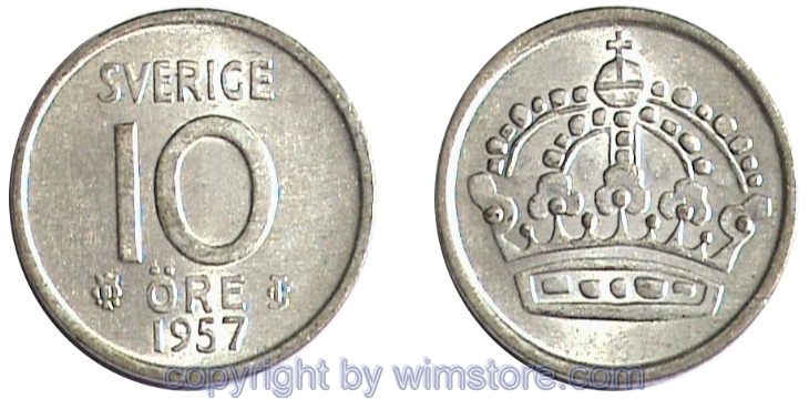 Schweden, 10 Öre 1952 - 1962, KM 823, Billon