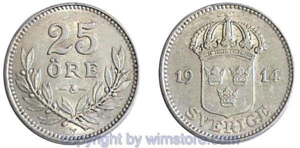Schweden, 25 Öre 1910 - 1941, KM 785, Silber