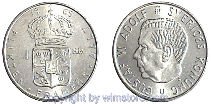 Schweden, 1 Krona 1952 - 1968, KM 826, Billon