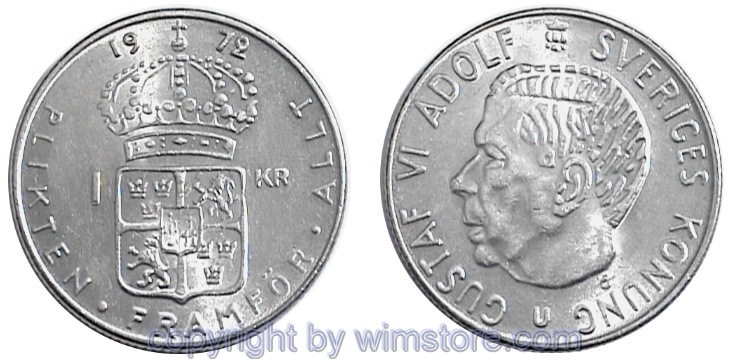 Schweden, 1 Krona 1968 - 1973, KM 826a, Ku-Ku/Ni plattiert