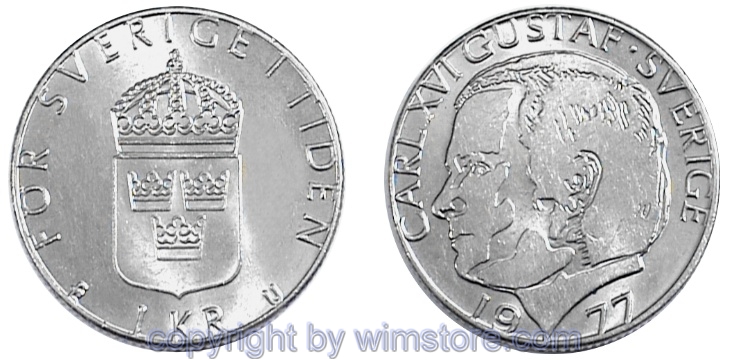 Schweden, 1 Krona 1976 - 1981, KM 852, Ku-Ku/Ni plattiert