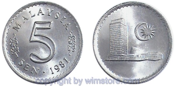 Malaysien, 5 Sen 1967 - 1988, KM 2, Ku/Ni
