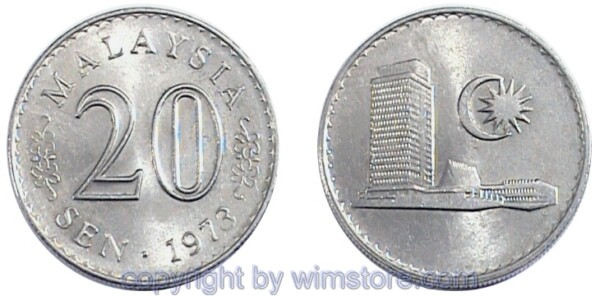 Malaysien, 20 Sen 1967 - 1988, KM 4, Ku/Ni