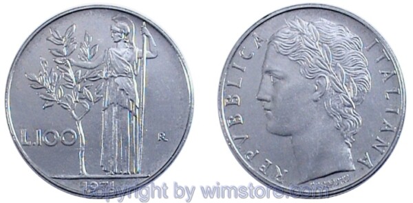 Italien, 100 Lire 1955 - 1989, KM 96.1, Stahl