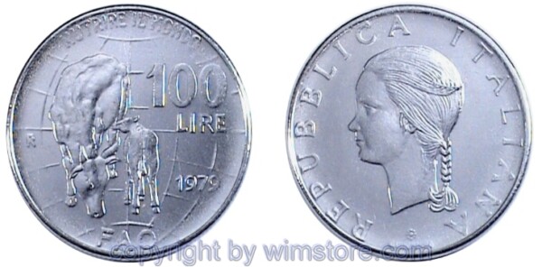 Italien, 100 Lire 1979, FAO, KM 106, Stahl