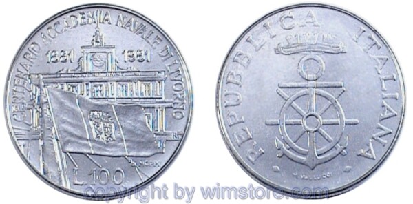 Italien, 100 Lire 1981, Marineakademie, KM 108, Stahl