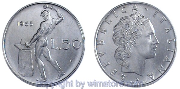 Italien, 50 Lire 1954 - 1989, KM 95.1, Stahl