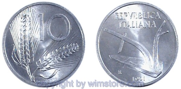 Italien, 10 Lire 1951 - 2001, KM 93, Aluminium