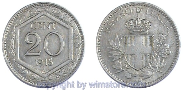 Italien, 20 Centesimi 1918 - 1920, KM 58, Ku/Ni