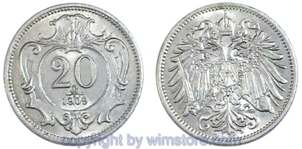 Franz Josef I., 20 Heller 1892 - 1914, J 375, Nickel