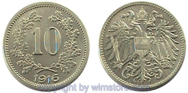 Franz Josef I., 10 Heller 1916, Bindenschild, J 391, Ku/Ni/Zink